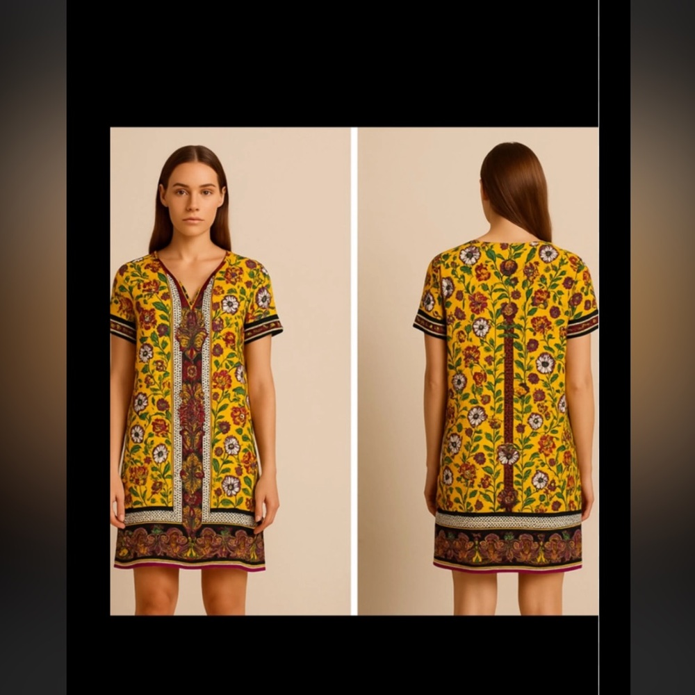 50%OFFW❤️ London Times gold/white orange v-neck shift dress, short sleeve 6 511